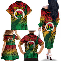 Personalised Vanuatu Yumi 44th Indipendens Dei Family Matching Off The Shoulder Long Sleeve Dress and Hawaiian Shirt Vanuatuan Broad Tusk with Polynesian Tribal LT9 - Polynesian Pride