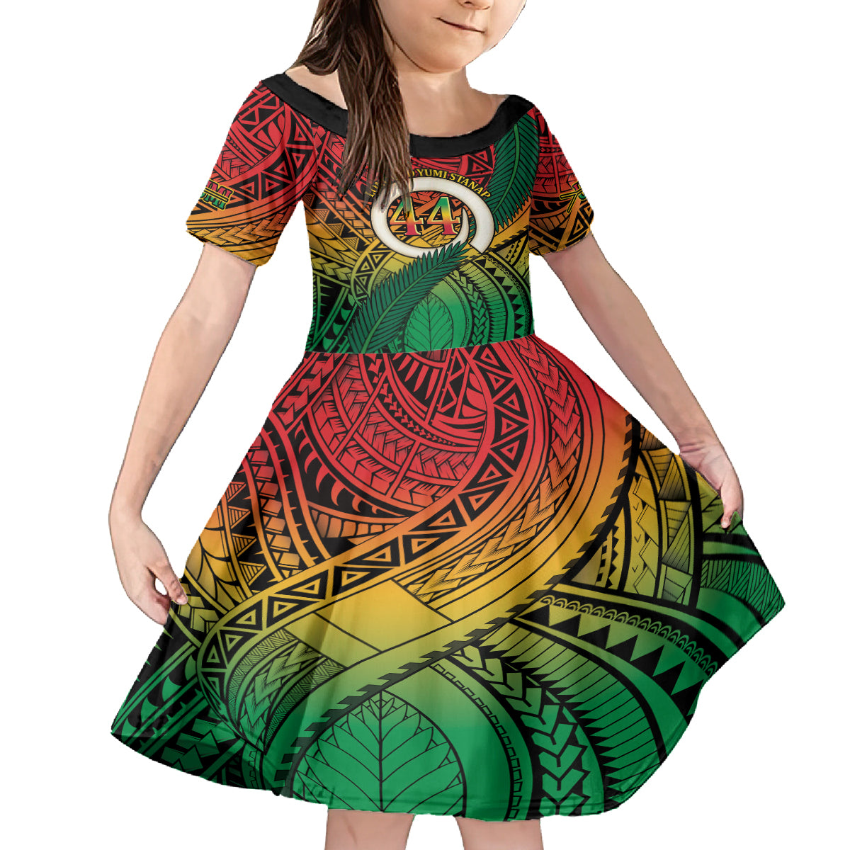 Personalised Vanuatu Yumi 44th Indipendens Dei Family Matching Off Shoulder Short Dress and Hawaiian Shirt Vanuatuan Broad Tusk with Polynesian Tribal LT9 Daughter's Dress Reggae - Polynesian Pride