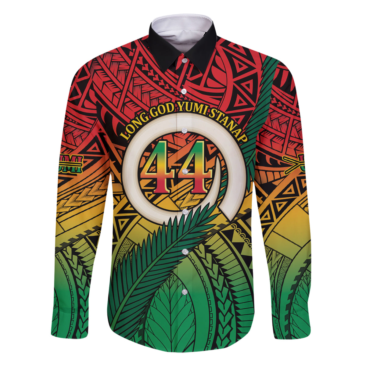 Personalised Vanuatu Yumi 44th Indipendens Dei Family Matching Off Shoulder Short Dress and Hawaiian Shirt Vanuatuan Broad Tusk with Polynesian Tribal LT9 Dad's Shirt - Long Sleeve Reggae - Polynesian Pride