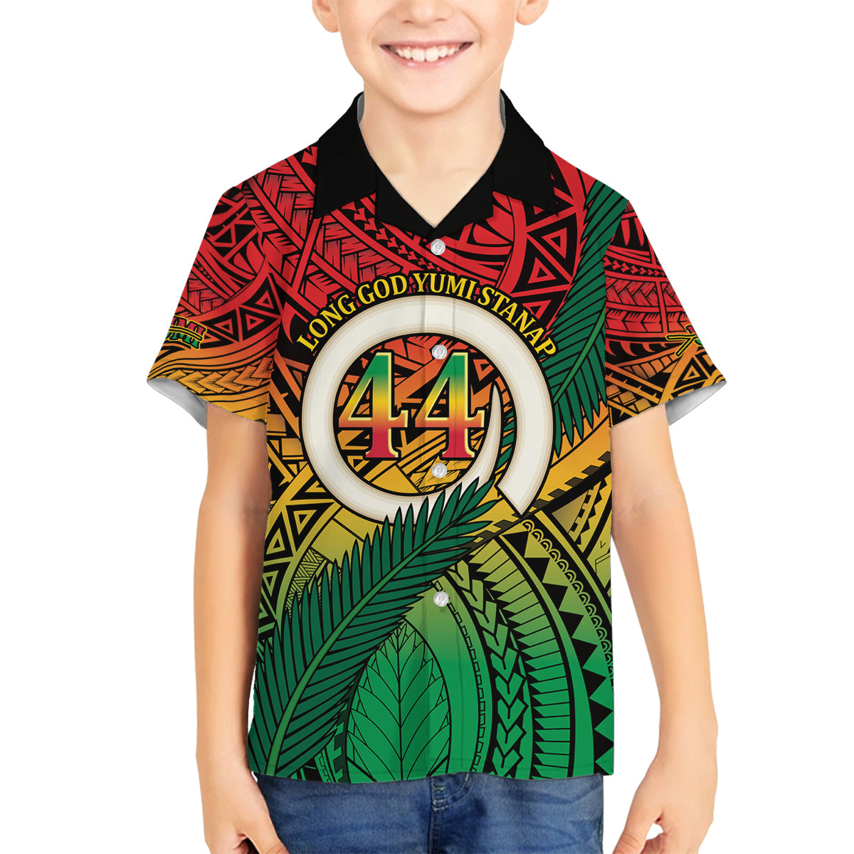 Personalised Vanuatu Yumi 44th Indipendens Dei Family Matching Puletasi and Hawaiian Shirt Vanuatuan Broad Tusk with Polynesian Tribal LT9 Son's Shirt Reggae - Polynesian Pride