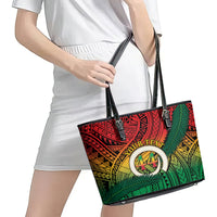 Personalised Vanuatu Yumi 44th Indipendens Dei Leather Tote Bag Vanuatuan Broad Tusk with Polynesian Tribal