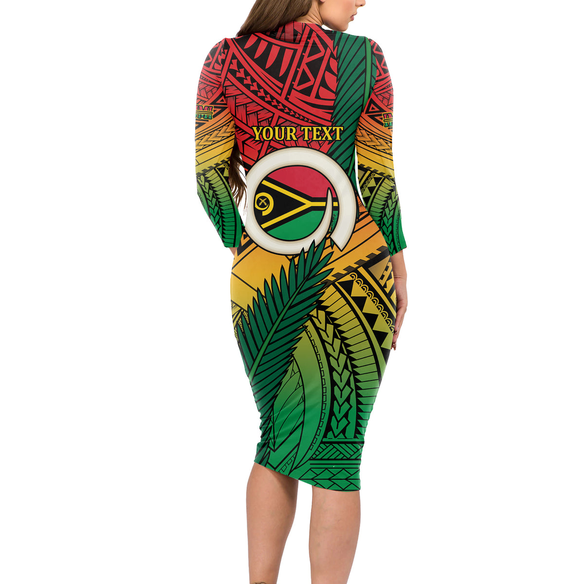 Personalised Vanuatu Yumi 44th Indipendens Dei Long Sleeve Bodycon Dress Vanuatuan Broad Tusk with Polynesian Tribal
