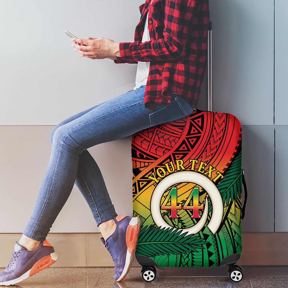 Personalised Vanuatu Yumi 44th Indipendens Dei Luggage Cover Vanuatuan Broad Tusk with Polynesian Tribal