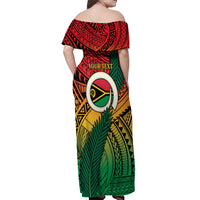 Personalised Vanuatu Yumi 44th Indipendens Dei Off Shoulder Maxi Dress Vanuatuan Broad Tusk with Polynesian Tribal
