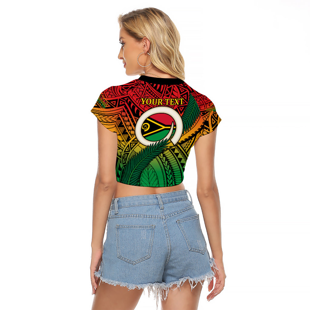 Personalised Vanuatu Yumi 44th Indipendens Dei Raglan Cropped T Shirt Vanuatuan Broad Tusk with Polynesian Tribal