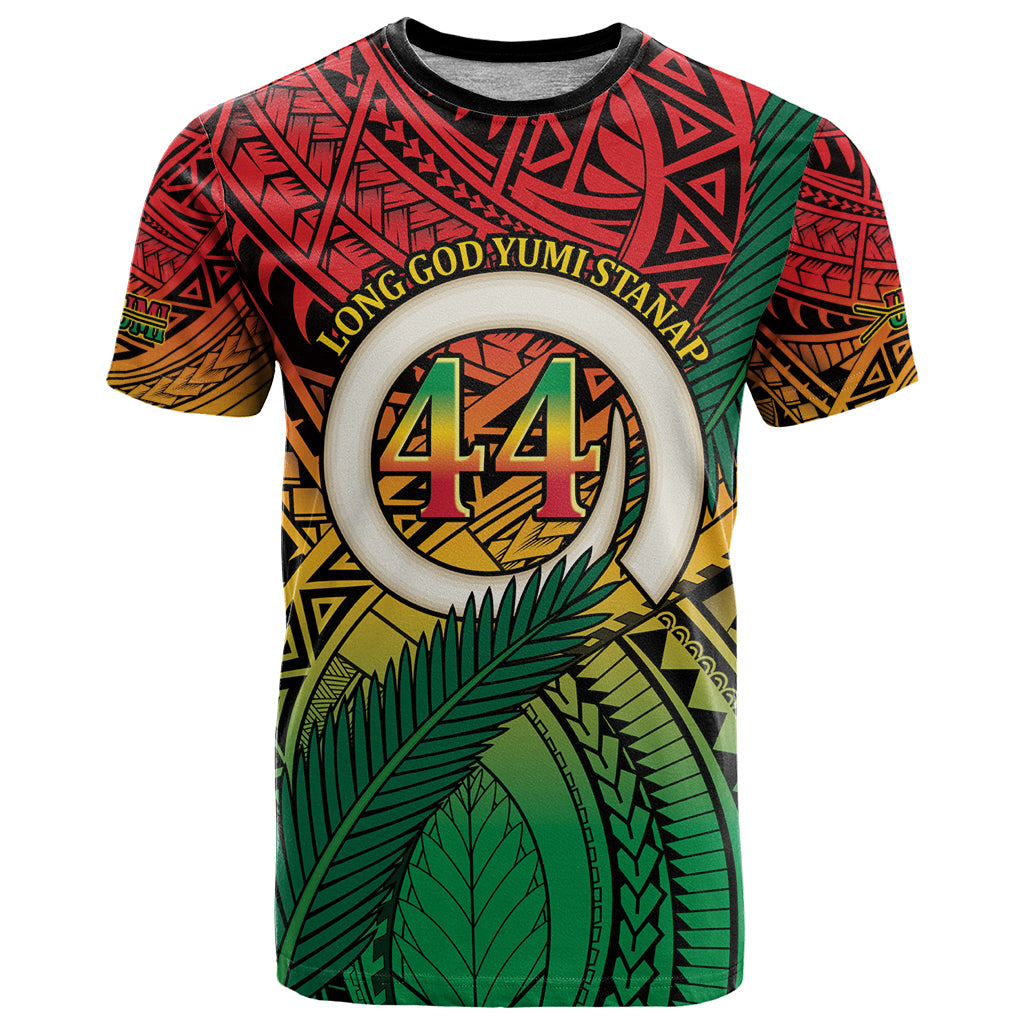 Personalised Vanuatu Yumi 44th Indipendens Dei T Shirt Vanuatuan Broad Tusk with Polynesian Tribal