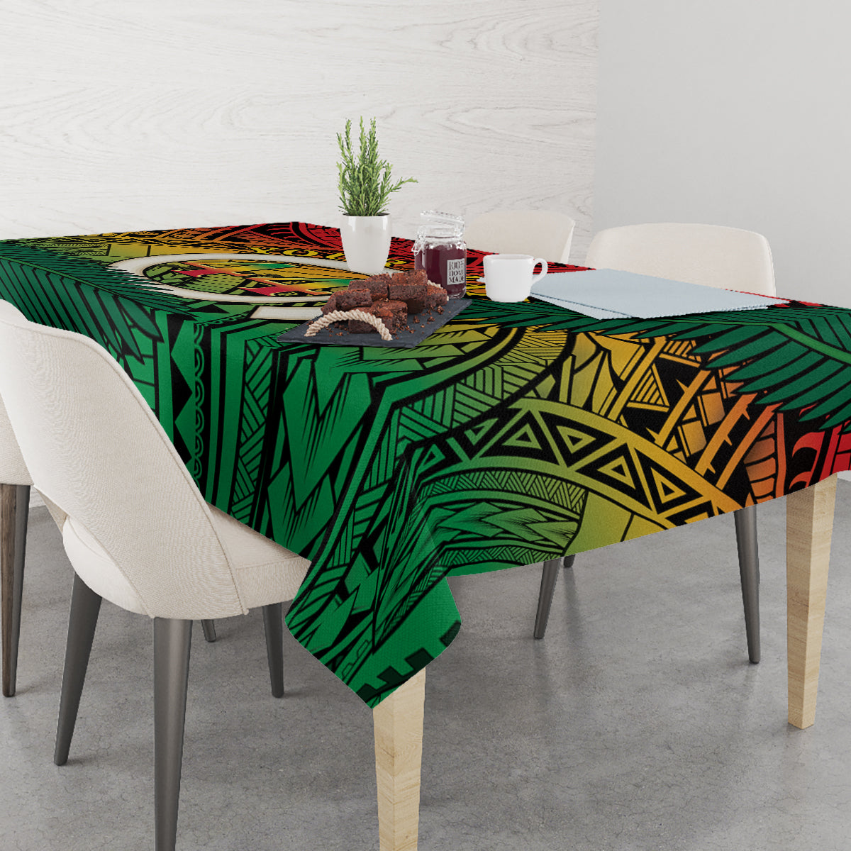 Personalised Vanuatu Yumi 44th Indipendens Dei Tablecloth Vanuatuan Broad Tusk with Polynesian Tribal