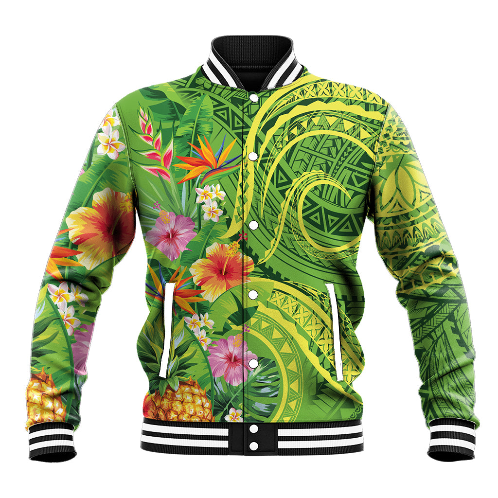 Polynesian Tribal Flower Tattoo Baseball Jacket Special Lime Green Vibe LT9 Unisex Lime Green - Polynesian Pride
