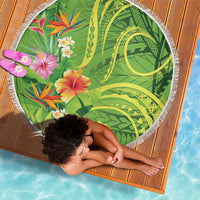 Polynesian Tribal Flower Tattoo Beach Blanket Special Lime Green Vibe
