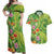 Polynesian Tribal Flower Tattoo Couples Matching Off Shoulder Maxi Dress and Hawaiian Shirt Special Lime Green Vibe