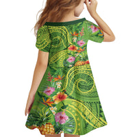 Polynesian Tribal Flower Tattoo Family Matching Long Sleeve Bodycon Dress and Hawaiian Shirt Special Lime Green Vibe LT9 - Polynesian Pride