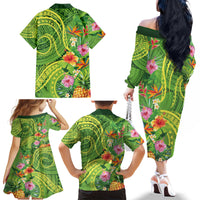 Polynesian Tribal Flower Tattoo Family Matching Off The Shoulder Long Sleeve Dress and Hawaiian Shirt Special Lime Green Vibe LT9 - Polynesian Pride