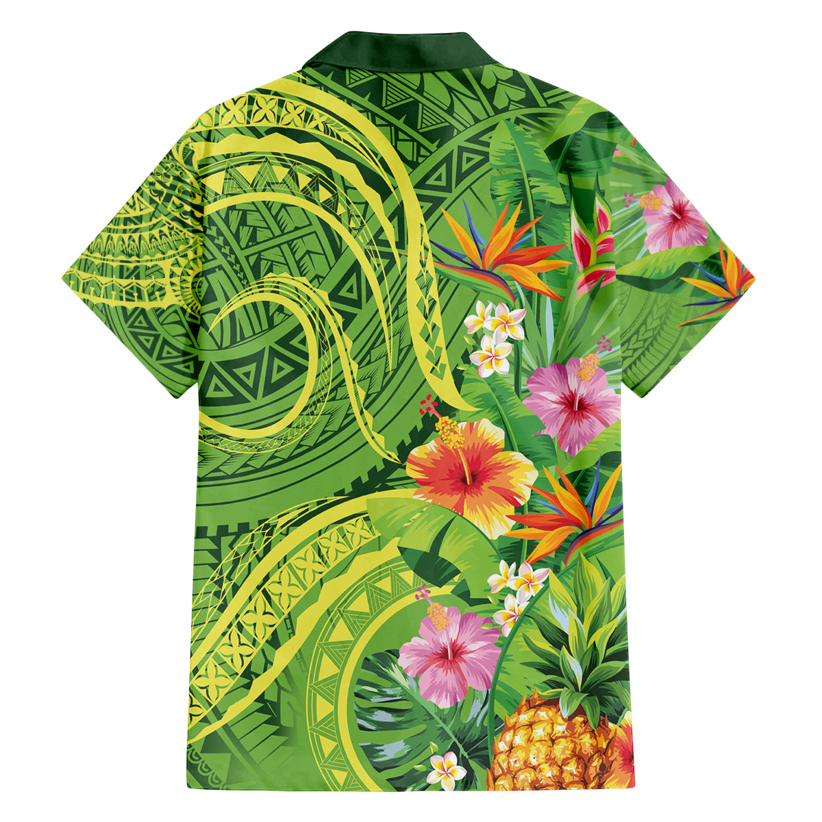 Polynesian Tribal Flower Tattoo Family Matching Off The Shoulder Long Sleeve Dress and Hawaiian Shirt Special Lime Green Vibe LT9 - Polynesian Pride