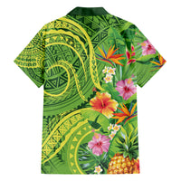 Polynesian Tribal Flower Tattoo Family Matching Off Shoulder Maxi Dress and Hawaiian Shirt Special Lime Green Vibe LT9 - Polynesian Pride