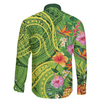 Polynesian Tribal Flower Tattoo Family Matching Off Shoulder Short Dress and Hawaiian Shirt Special Lime Green Vibe LT9 - Polynesian Pride