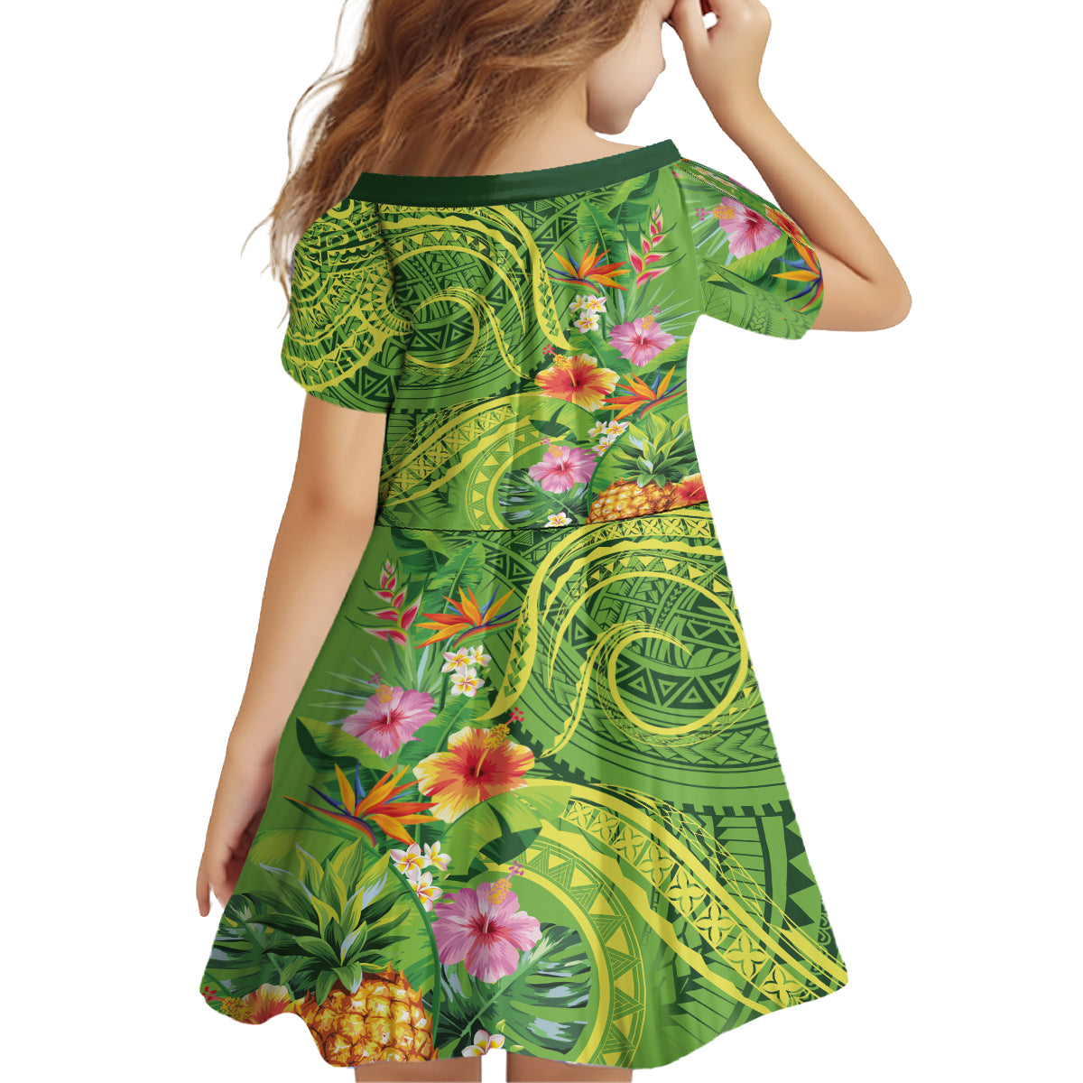 Polynesian Tribal Flower Tattoo Family Matching Puletasi and Hawaiian Shirt Special Lime Green Vibe LT9 - Polynesian Pride