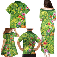 Polynesian Tribal Flower Tattoo Family Matching Puletasi and Hawaiian Shirt Special Lime Green Vibe LT9 - Polynesian Pride
