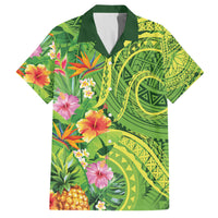 Polynesian Tribal Flower Tattoo Family Matching Puletasi and Hawaiian Shirt Special Lime Green Vibe LT9 Dad's Shirt - Short Sleeve Lime Green - Polynesian Pride