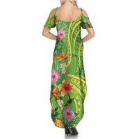 Polynesian Tribal Flower Tattoo Family Matching Summer Maxi Dress and Hawaiian Shirt Special Lime Green Vibe LT9 - Polynesian Pride