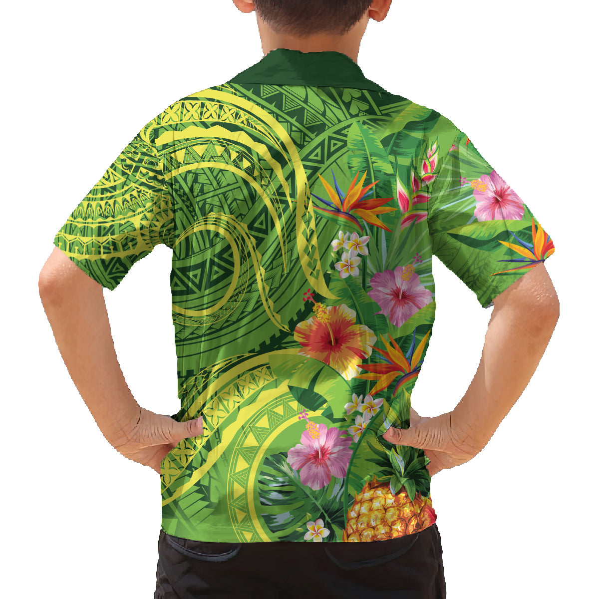 Polynesian Tribal Flower Tattoo Family Matching Tank Maxi Dress and Hawaiian Shirt Special Lime Green Vibe LT9 - Polynesian Pride