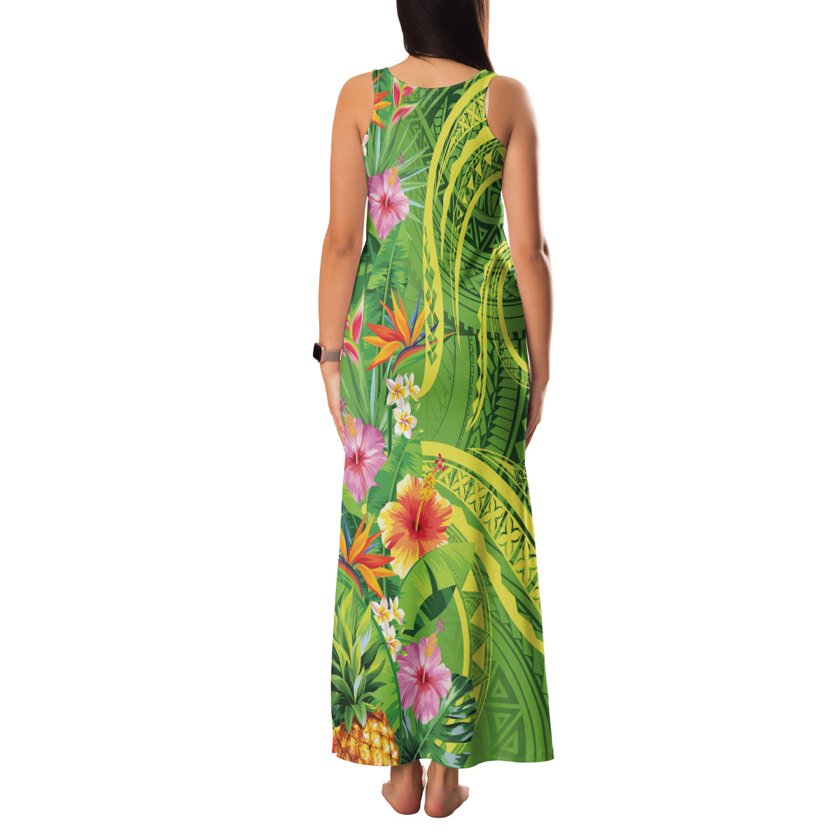 Polynesian Tribal Flower Tattoo Family Matching Tank Maxi Dress and Hawaiian Shirt Special Lime Green Vibe LT9 - Polynesian Pride