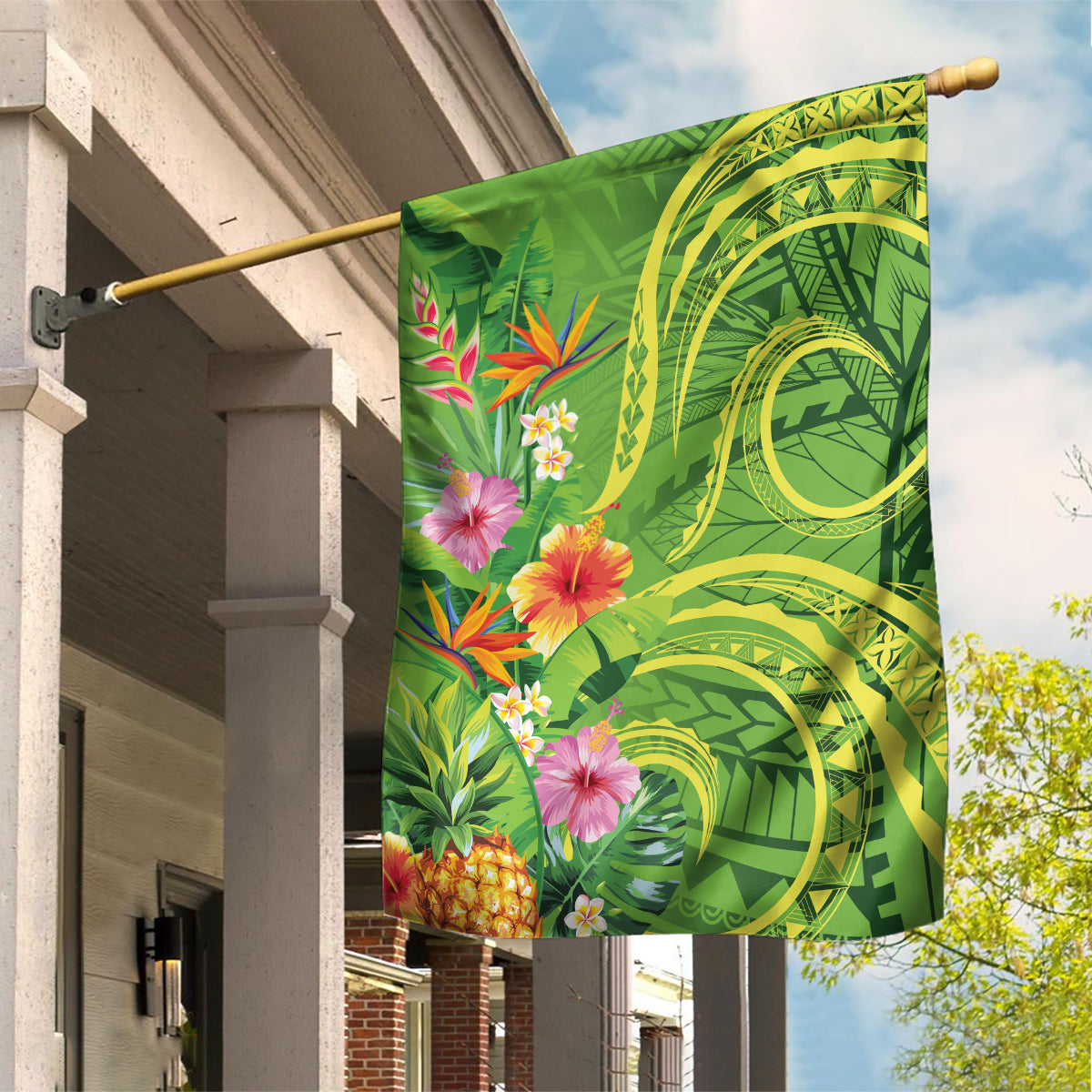 Polynesian Tribal Flower Tattoo Garden Flag Special Lime Green Vibe LT9 House Flag Lime Green - Polynesian Pride