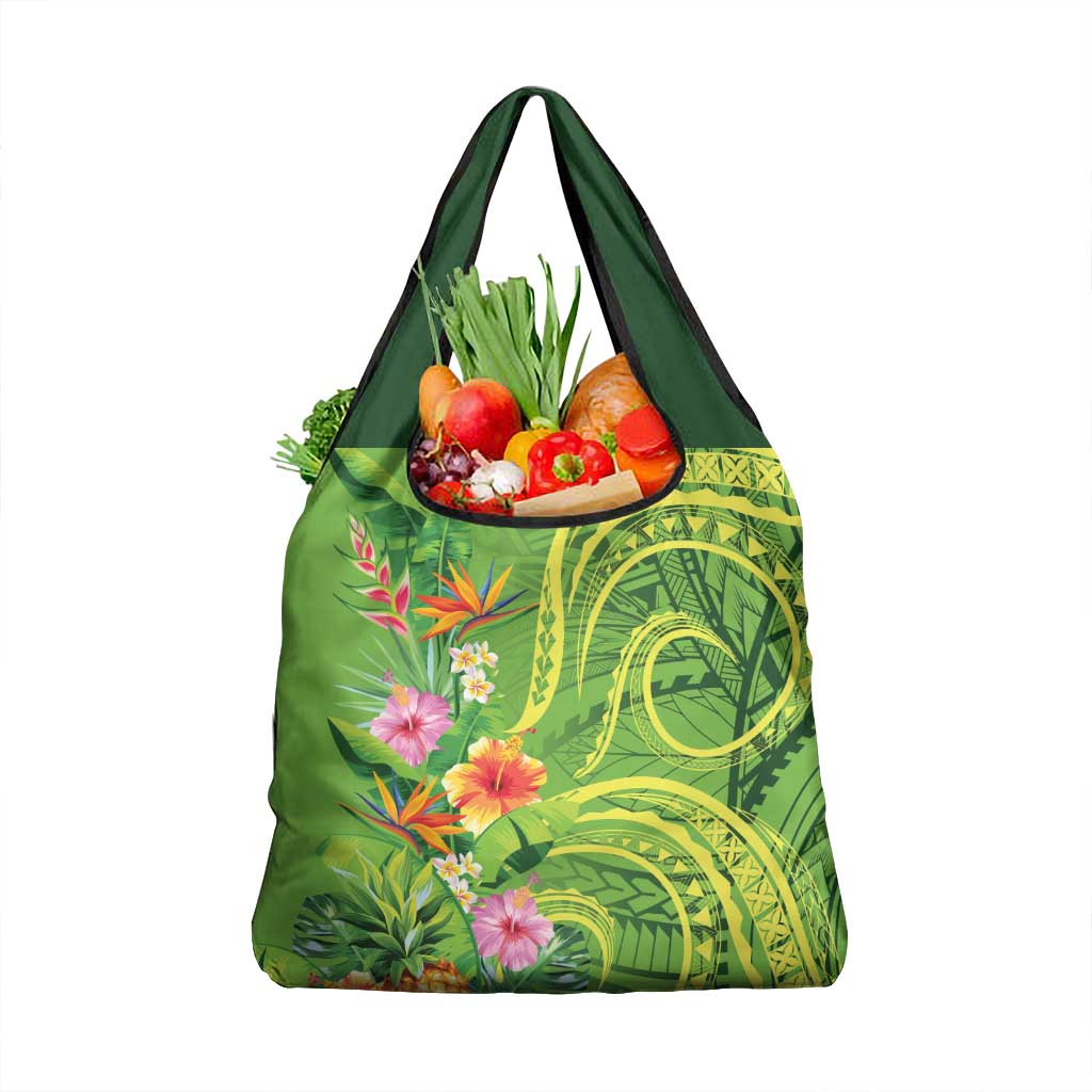 Polynesian Tribal Flower Tattoo Grocery Bag Special Lime Green Vibe LT9 1-pack One Size Lime Green - Polynesian Pride