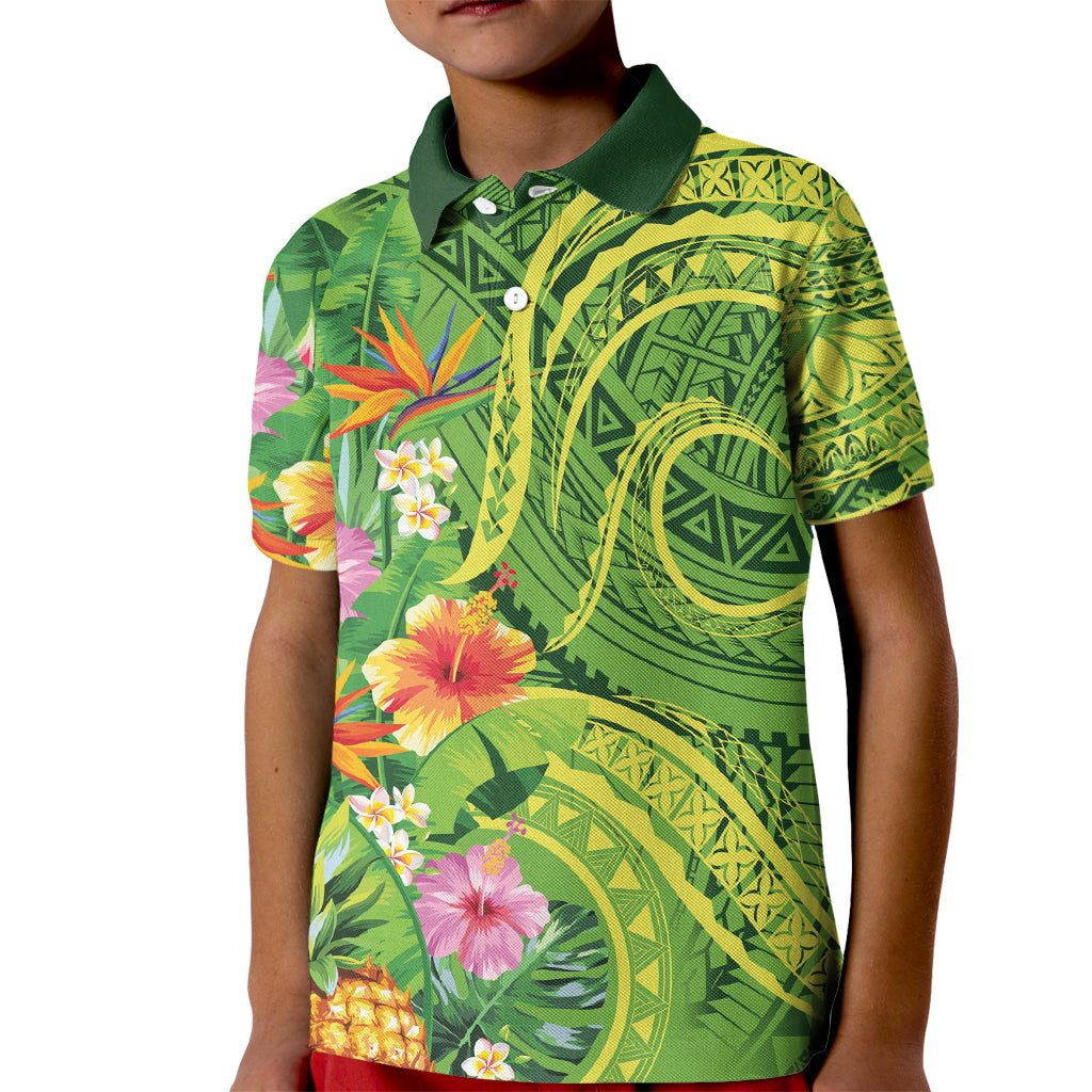 Polynesian Tribal Flower Tattoo Kid Polo Shirt Special Lime Green Vibe
