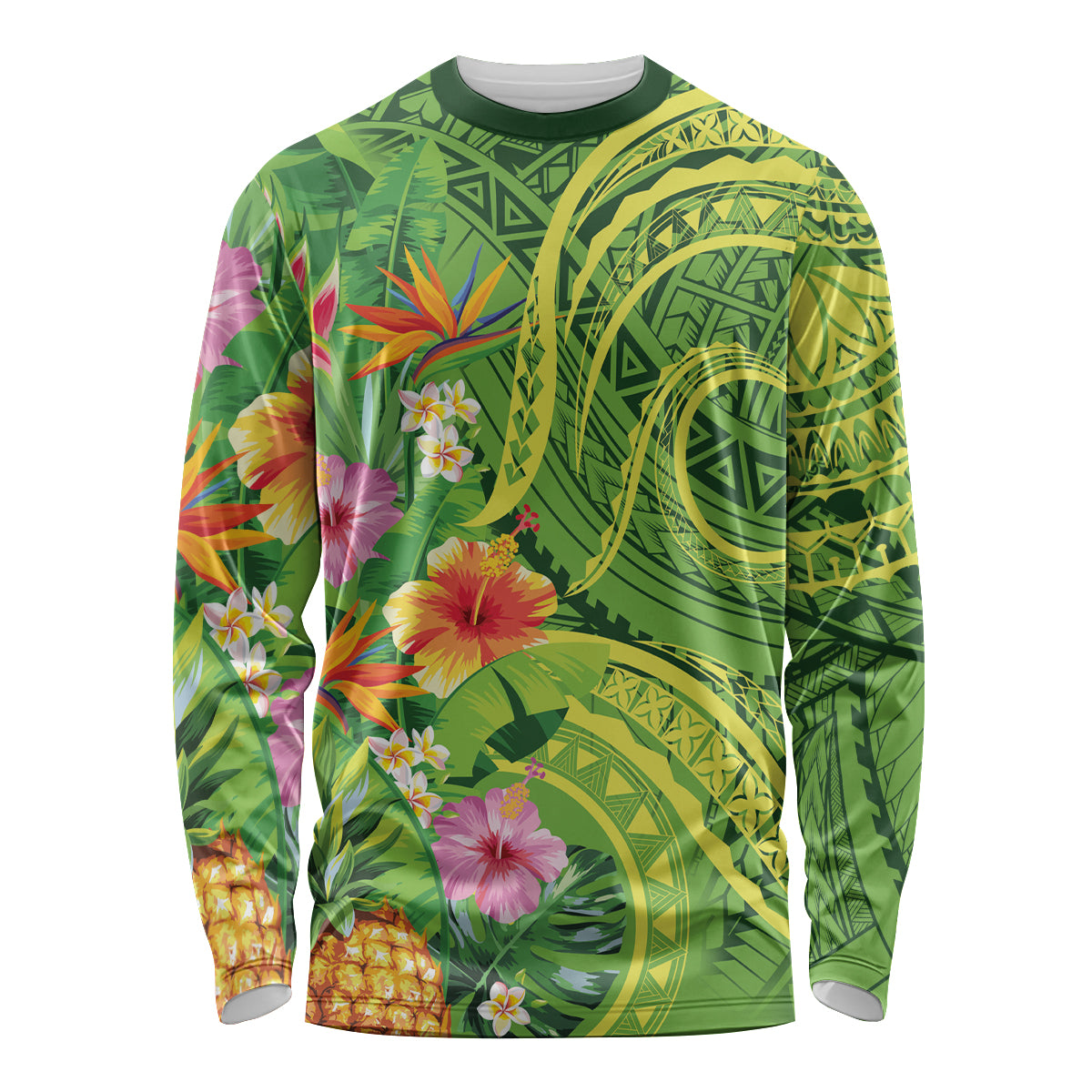 Polynesian Tribal Flower Tattoo Long Sleeve Shirt Special Lime Green Vibe LT9 Unisex Lime Green - Polynesian Pride