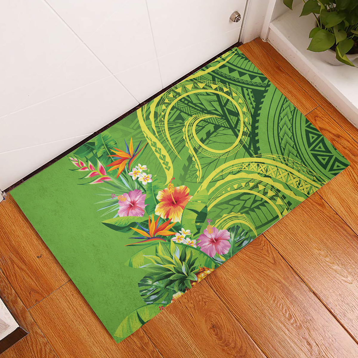 Polynesian Tribal Flower Tattoo Rubber Doormat Special Lime Green Vibe LT9 Lime Green - Polynesian Pride