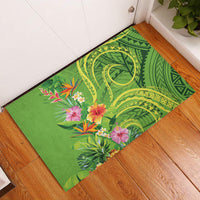 Polynesian Tribal Flower Tattoo Rubber Doormat Special Lime Green Vibe