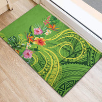 Polynesian Tribal Flower Tattoo Rubber Doormat Special Lime Green Vibe