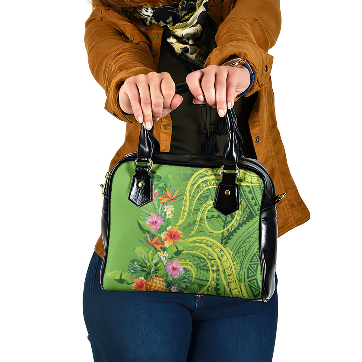 Polynesian Tribal Flower Tattoo Shoulder Handbag Special Lime Green Vibe LT9 One Size Lime Green - Polynesian Pride