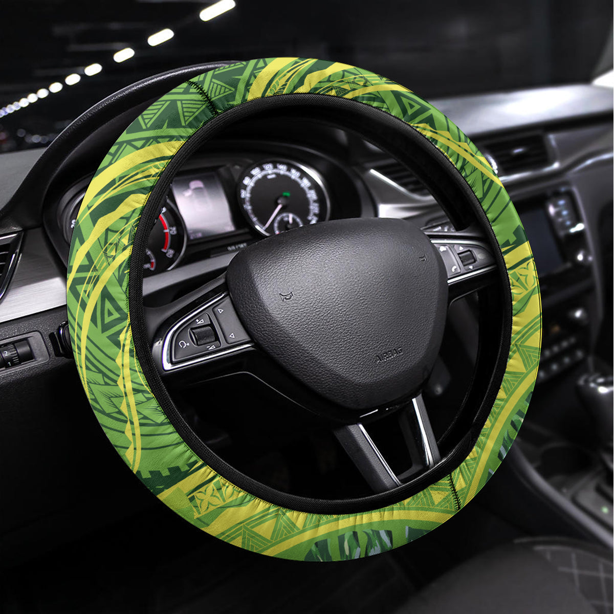 Polynesian Tribal Flower Tattoo Steering Wheel Cover Special Lime Green Vibe LT9 Universal Fit Lime Green - Polynesian Pride