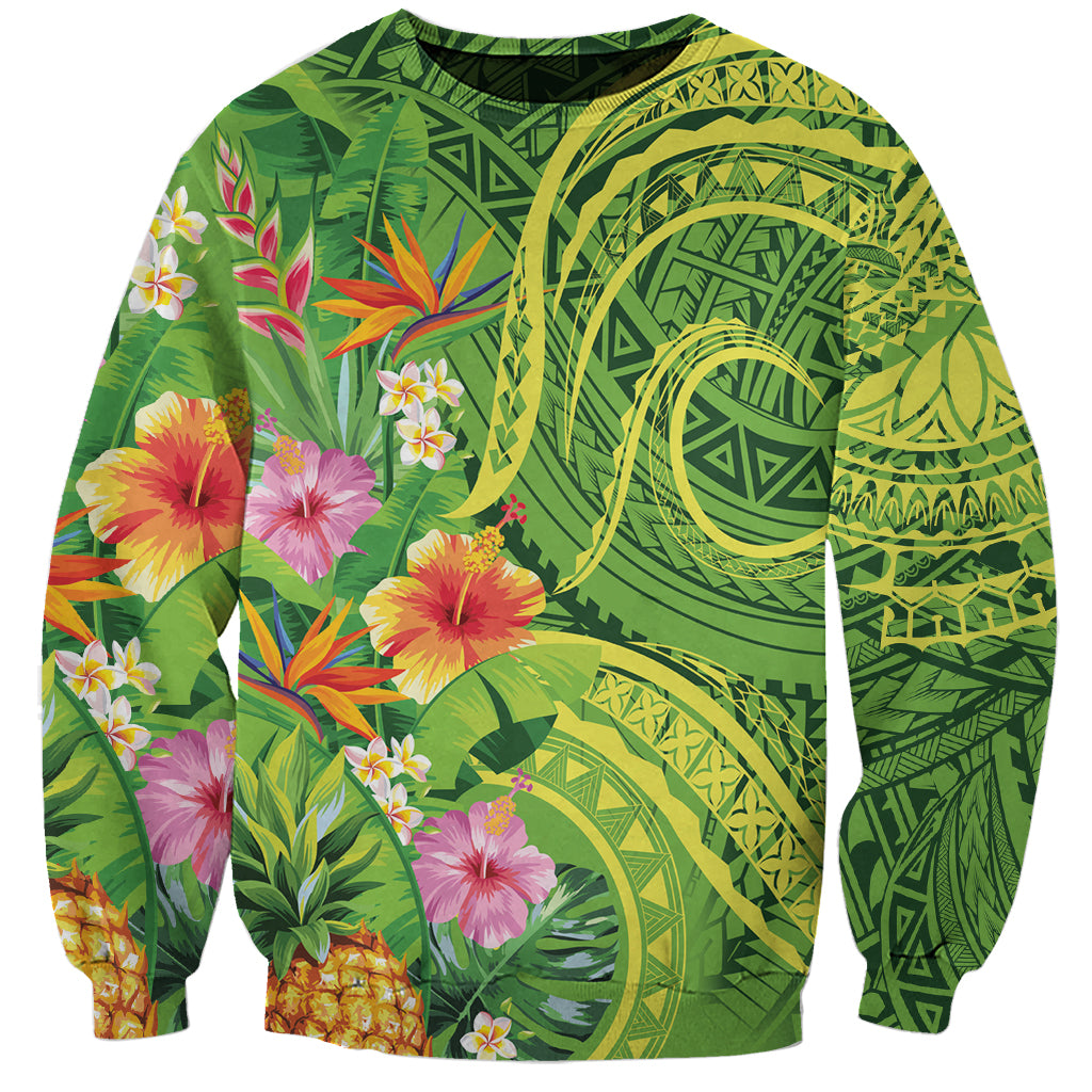 Polynesian Tribal Flower Tattoo Sweatshirt Special Lime Green Vibe LT9 Unisex Lime Green - Polynesian Pride