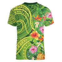 Polynesian Tribal Flower Tattoo Women V Neck T Shirt Special Lime Green Vibe
