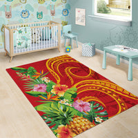 Polynesian Tribal Flower Tattoo Area Rug Special Vermilion Vibe