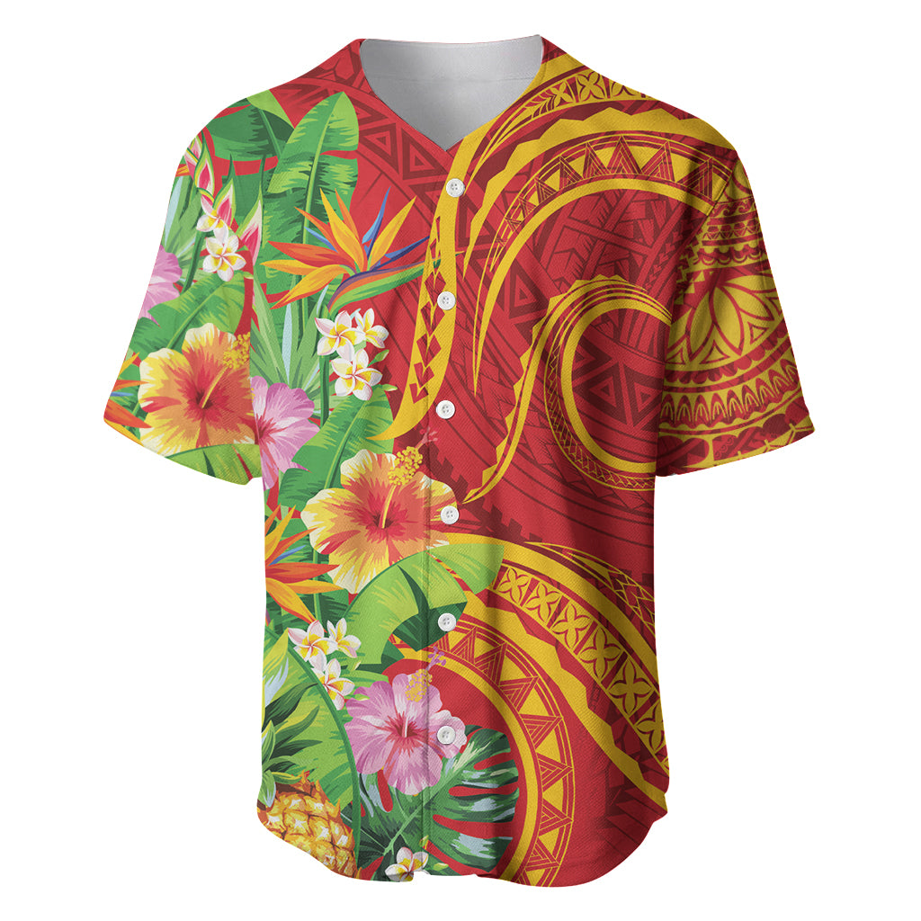 Polynesian Tribal Flower Tattoo Baseball Jersey Special Vermilion Vibe LT9 Brownish-red - Polynesian Pride