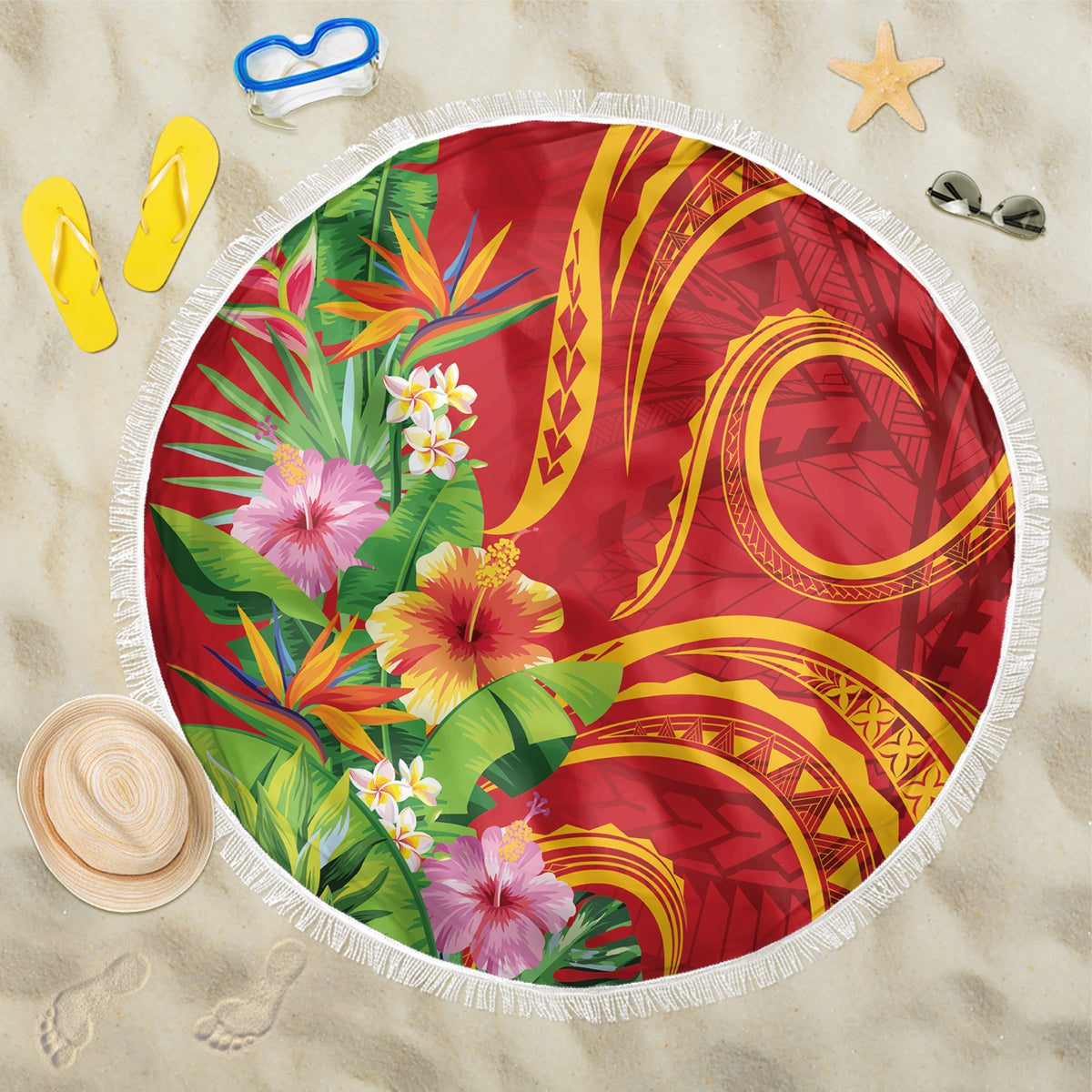 Polynesian Tribal Flower Tattoo Beach Blanket Special Vermilion Vibe