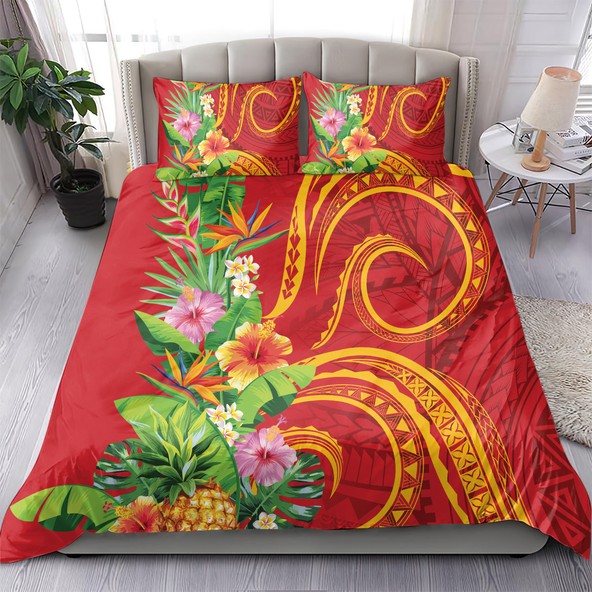 Polynesian Tribal Flower Tattoo Bedding Set Special Vermilion Vibe