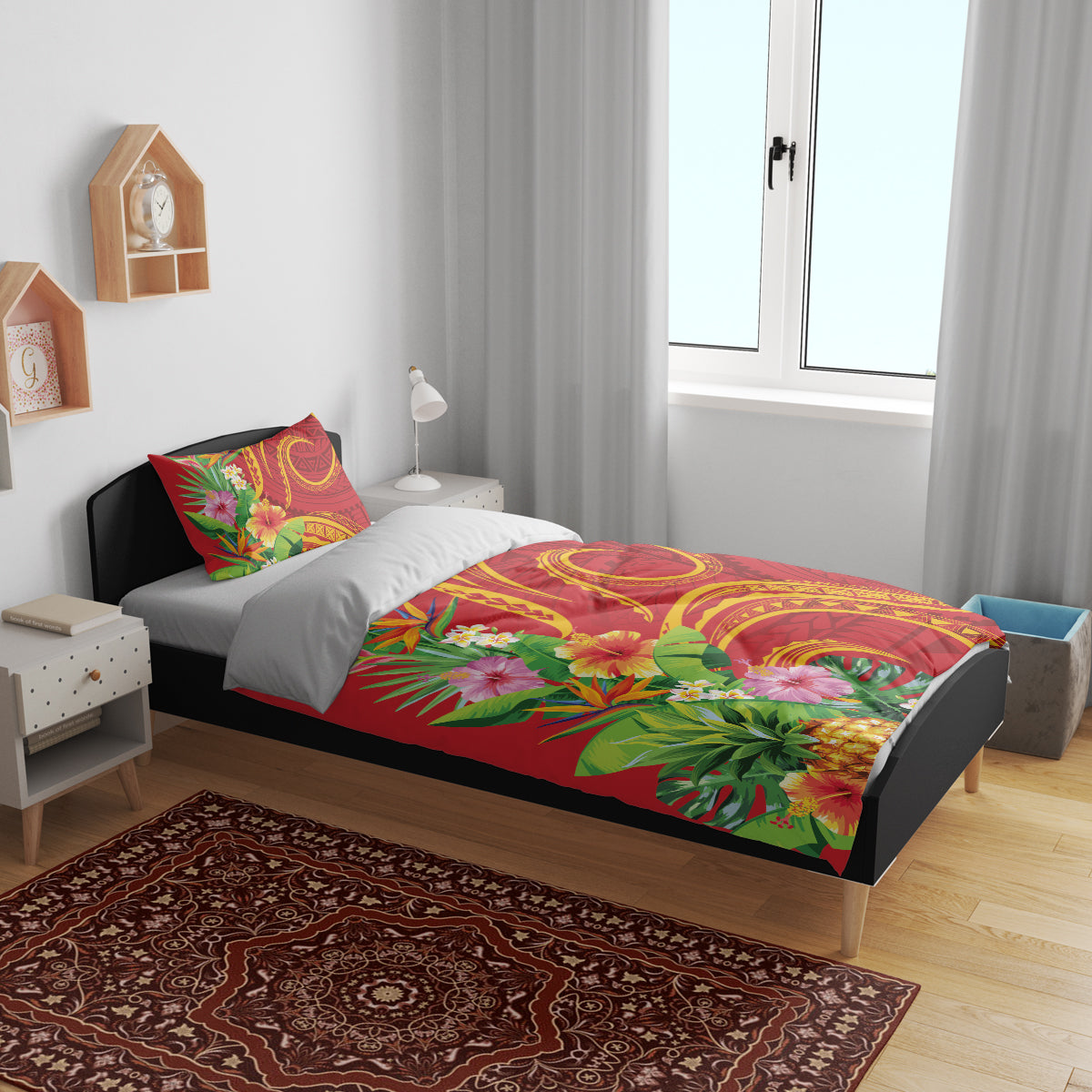 Polynesian Tribal Flower Tattoo Bedding Set Special Vermilion Vibe