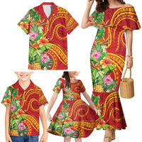 Polynesian Tribal Flower Tattoo Family Matching Mermaid Dress and Hawaiian Shirt Special Vermilion Vibe LT9 - Polynesian Pride