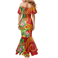 Polynesian Tribal Flower Tattoo Family Matching Mermaid Dress and Hawaiian Shirt Special Vermilion Vibe LT9 - Polynesian Pride