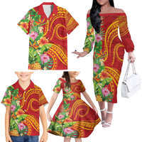 Polynesian Tribal Flower Tattoo Family Matching Off The Shoulder Long Sleeve Dress and Hawaiian Shirt Special Vermilion Vibe LT9 - Polynesian Pride