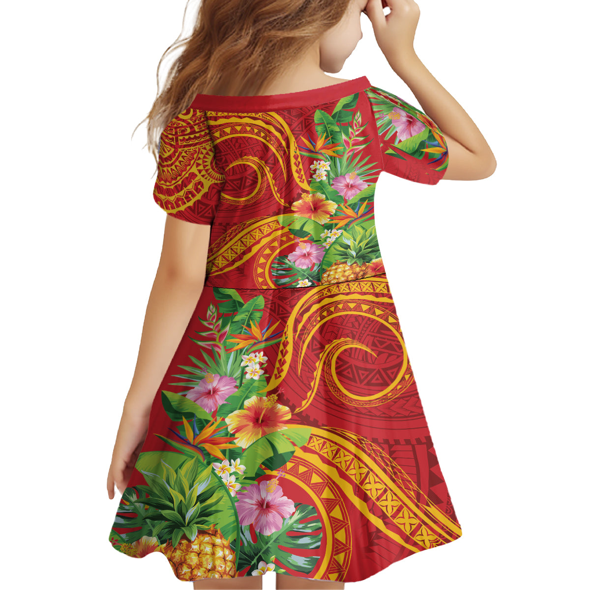 Polynesian Tribal Flower Tattoo Family Matching Off Shoulder Maxi Dress and Hawaiian Shirt Special Vermilion Vibe LT9 - Polynesian Pride