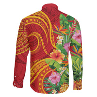 Polynesian Tribal Flower Tattoo Family Matching Off Shoulder Maxi Dress and Hawaiian Shirt Special Vermilion Vibe LT9 - Polynesian Pride