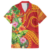 Polynesian Tribal Flower Tattoo Family Matching Off Shoulder Short Dress and Hawaiian Shirt Special Vermilion Vibe LT9 Dad's Shirt - Short Sleeve Brownish-red - Polynesian Pride