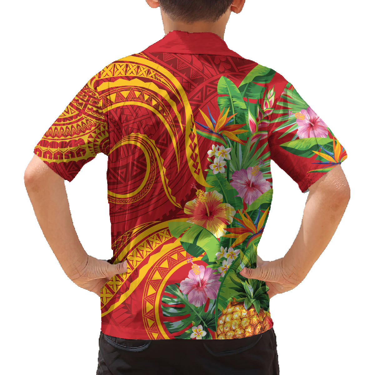 Polynesian Tribal Flower Tattoo Family Matching Puletasi and Hawaiian Shirt Special Vermilion Vibe LT9 - Polynesian Pride