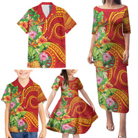 Polynesian Tribal Flower Tattoo Family Matching Puletasi and Hawaiian Shirt Special Vermilion Vibe LT9 - Polynesian Pride