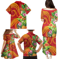 Polynesian Tribal Flower Tattoo Family Matching Puletasi and Hawaiian Shirt Special Vermilion Vibe LT9 - Polynesian Pride